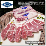 Beef Cuberoll Scotch-Fillet RIBEYE lip-on STEER (young cattle) aged 21days frozen Australia KILCOY BLUE DIAMOND roast mini 1/4 cuts 2" 5cm +/- 1kg (price/kg)